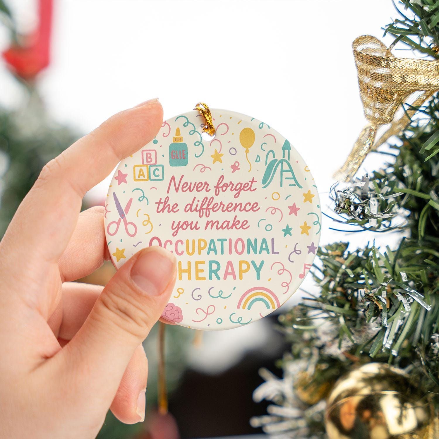 Occupational Therapy Ceramic Ornament, Round Pastel Icons, OT Decor, Clinic Wall or Tree