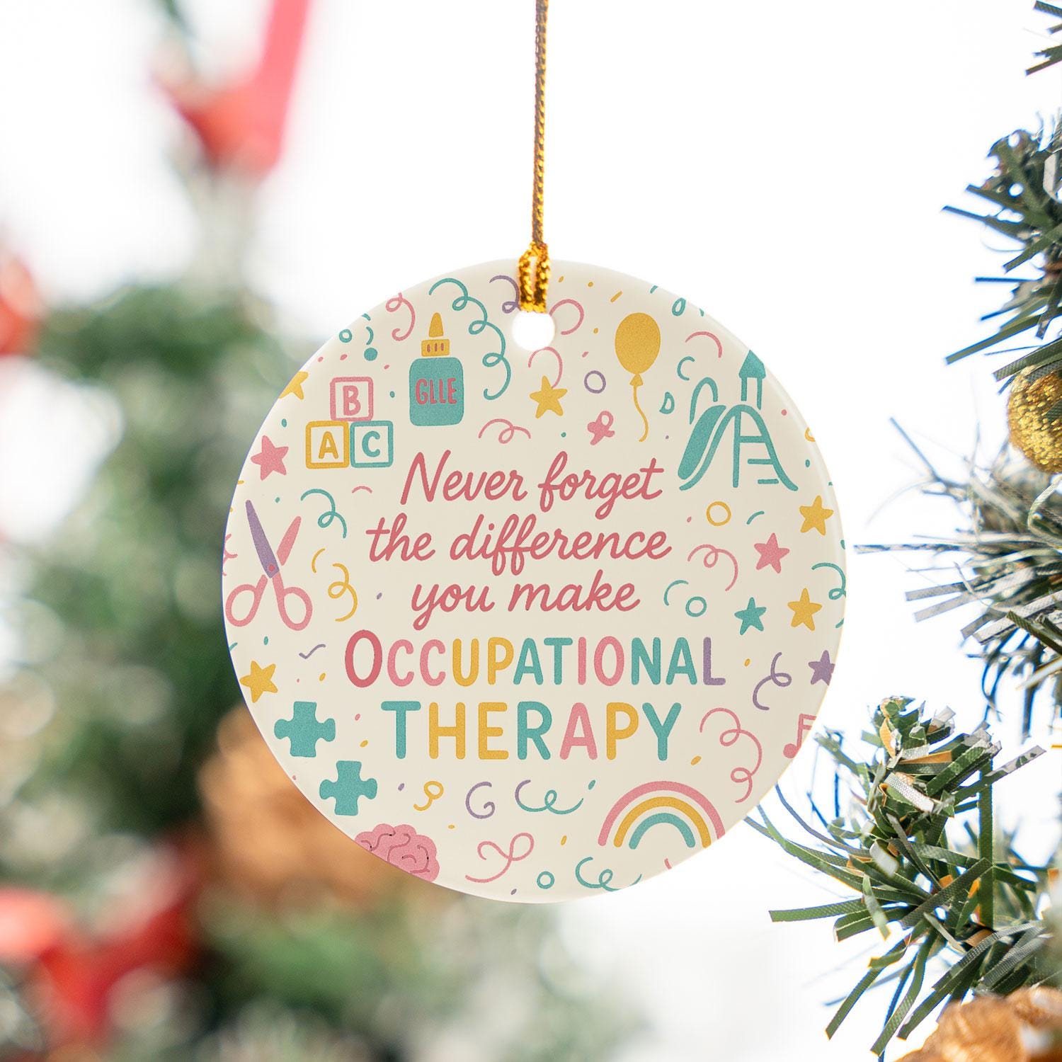 Occupational Therapy Ceramic Ornament, Round Pastel Icons, OT Decor, Clinic Wall or Tree