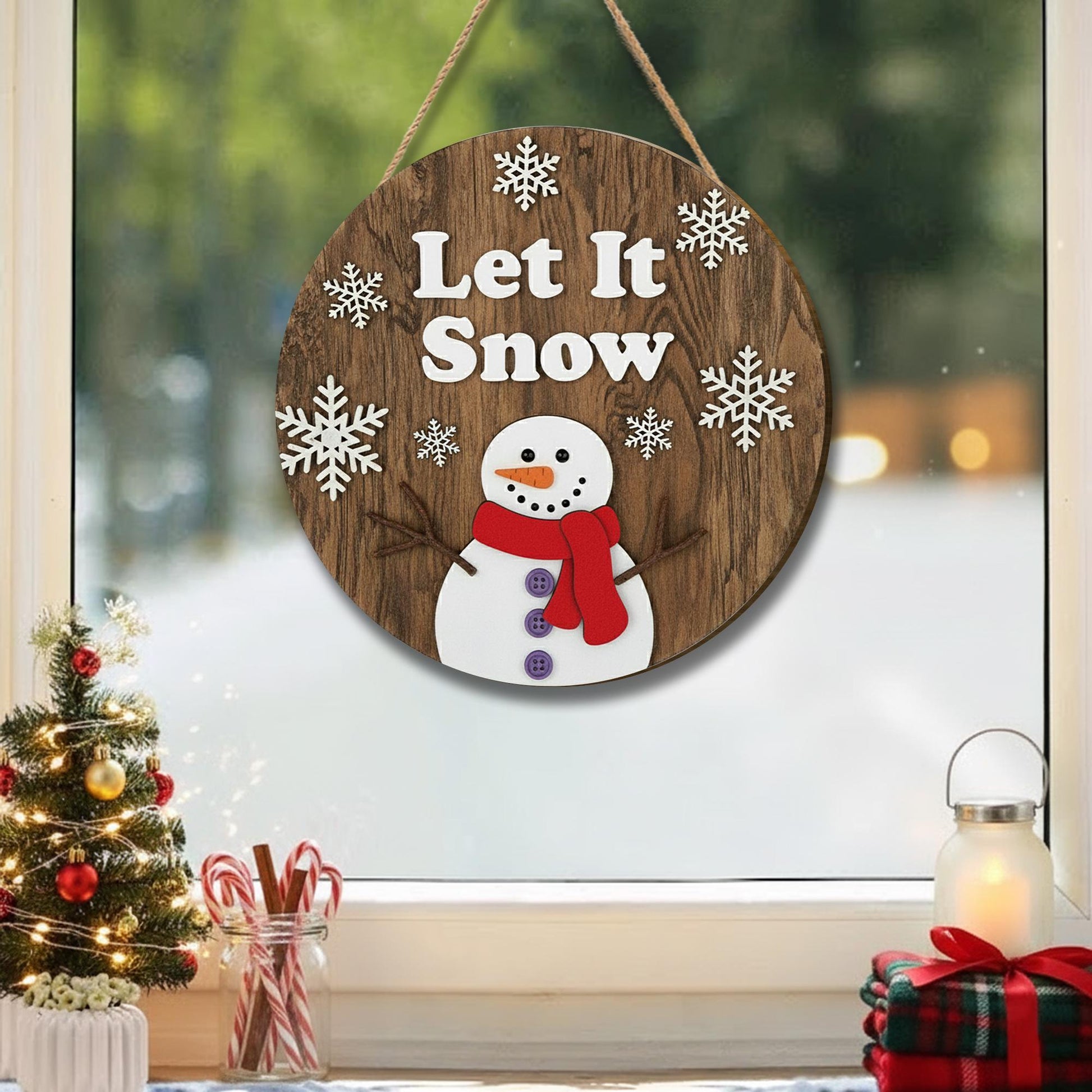 Rustic Wood Snowman Ornament – Let It Snow Christmas Gift Decoration