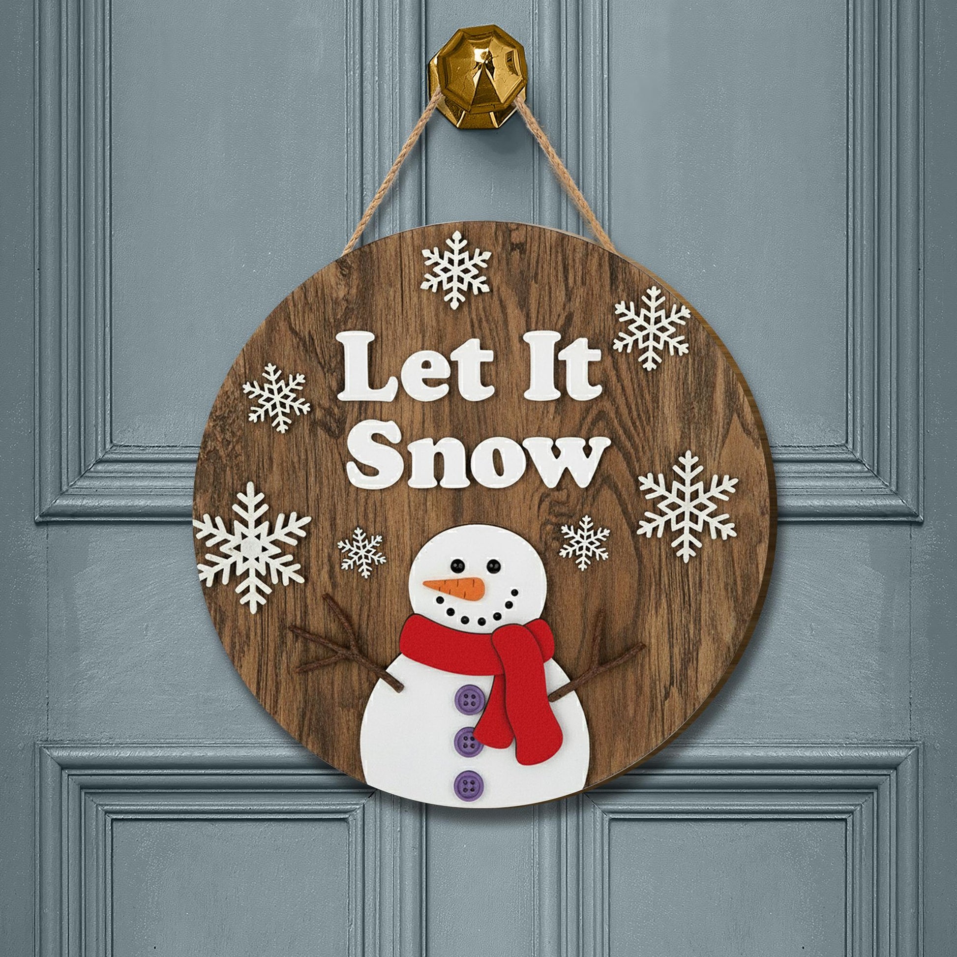 Rustic Wood Snowman Ornament – Let It Snow Christmas Gift Decoration