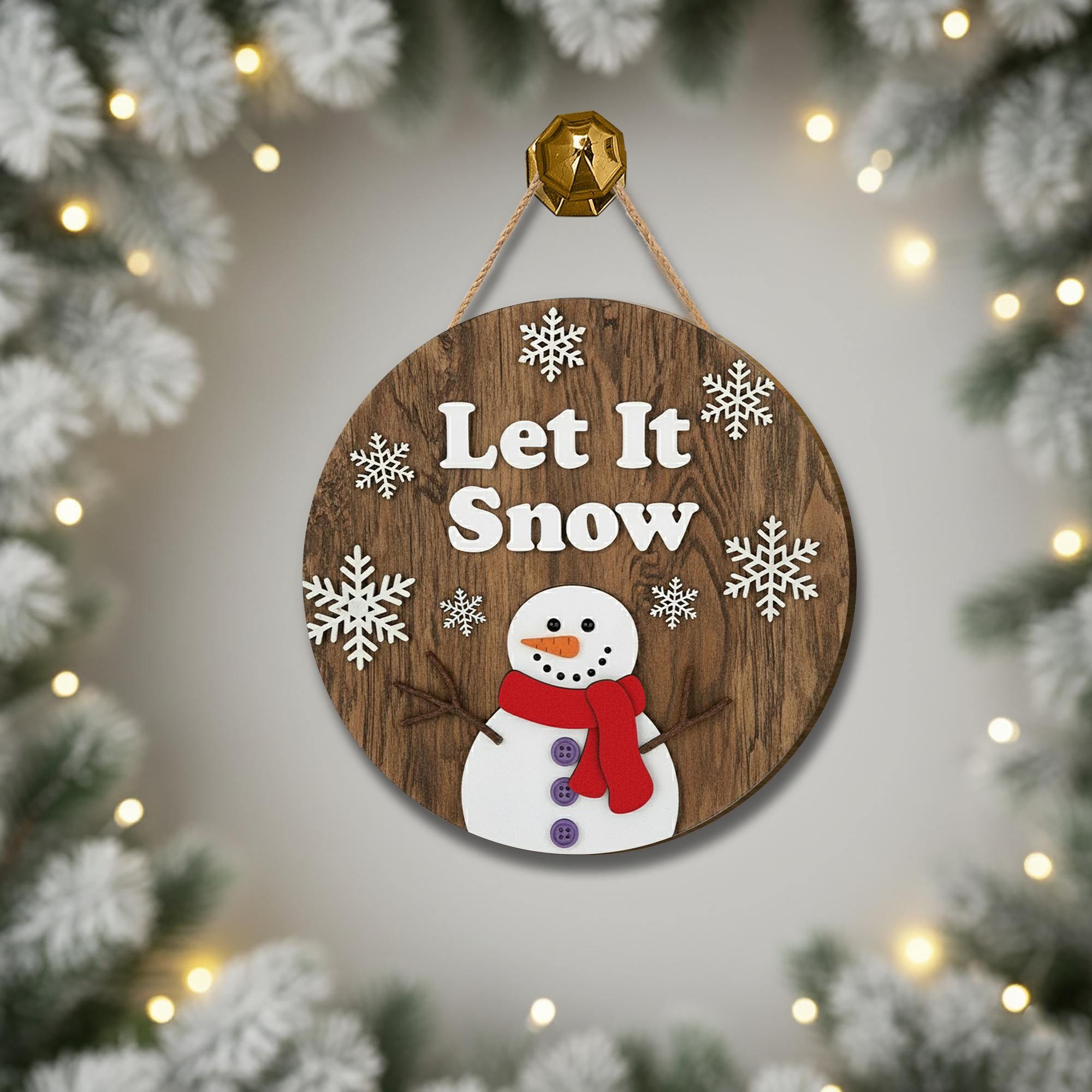 Rustic Wood Snowman Ornament – Let It Snow Christmas Gift Decoration