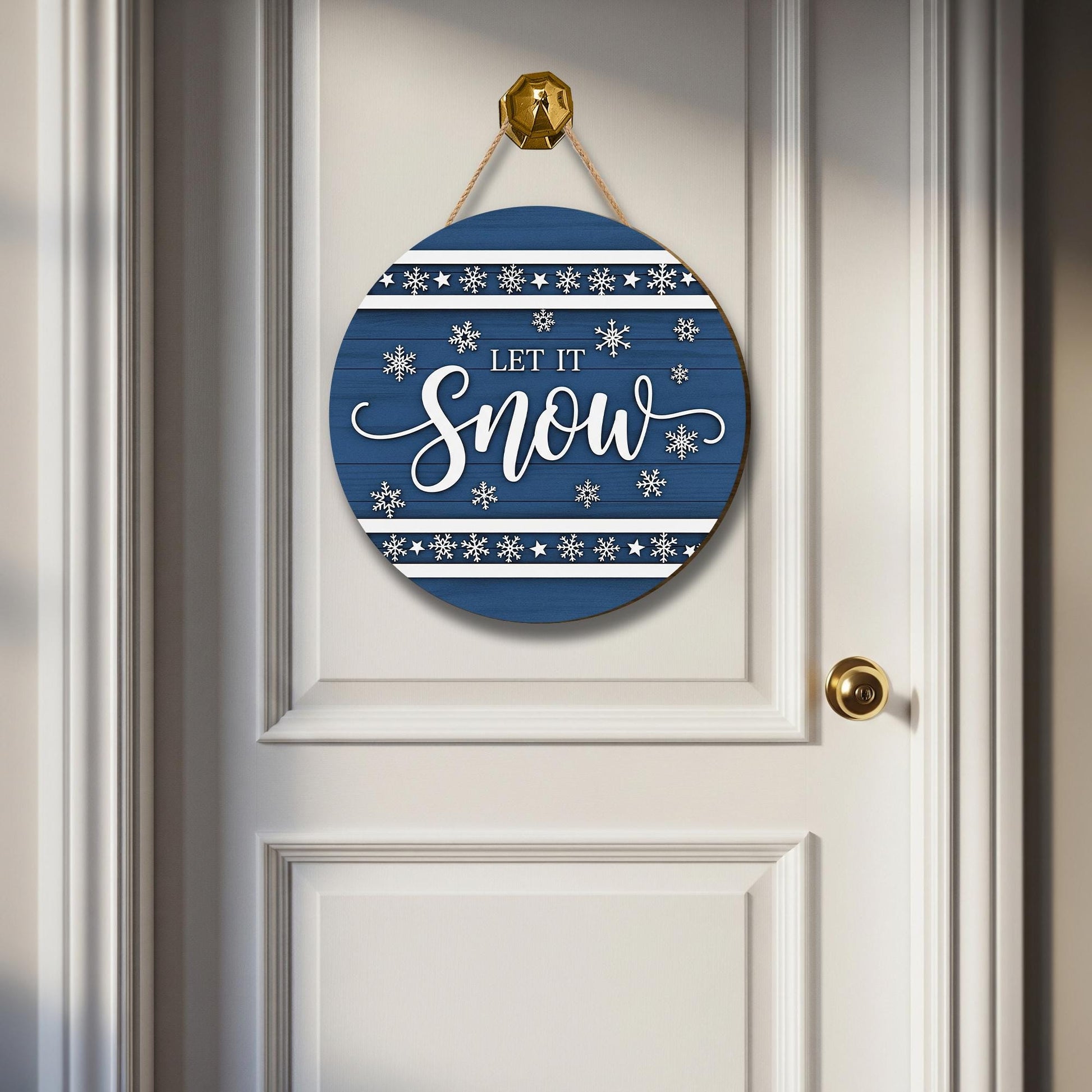 Let It Snow Christmas Ornament – Blue Winter Wooden Door Sign for Holiday Décor