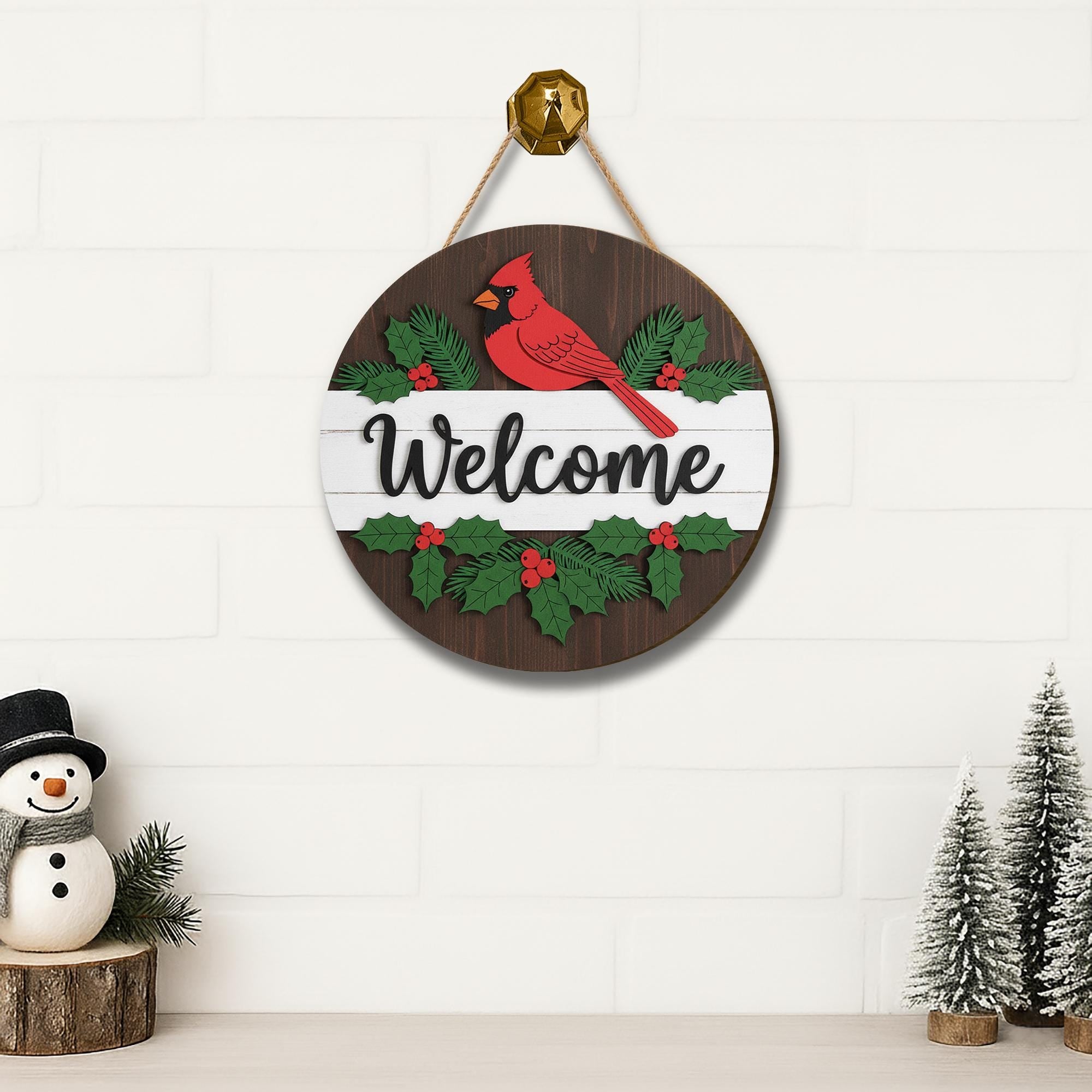 Welcome Door Hanger – Christmas Cardinal Wooden Ornament for Holiday Gifts & Décor