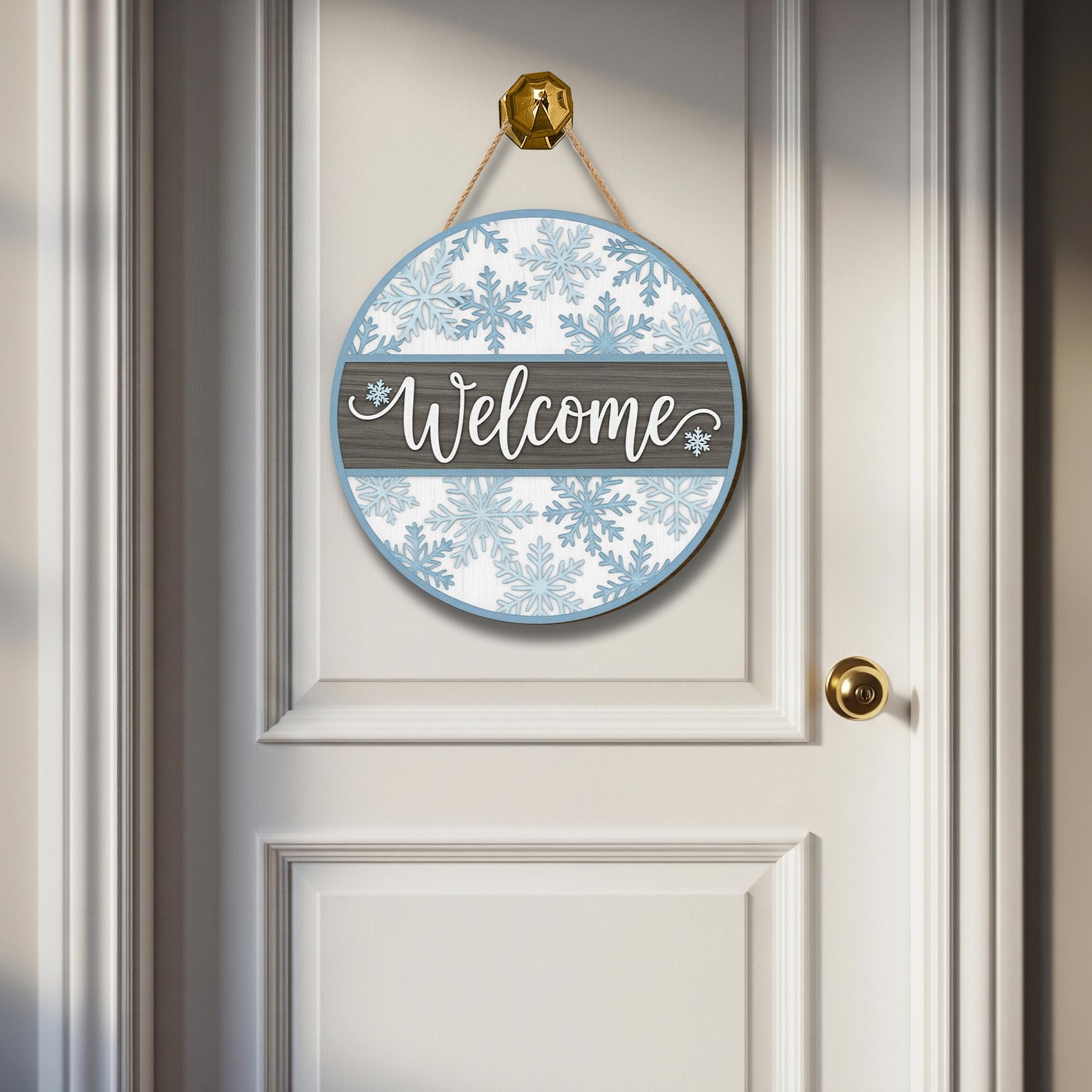 Welcome Snowflake Door Sign – Rustic Wooden Winter Ornament Gift for Holiday Décor