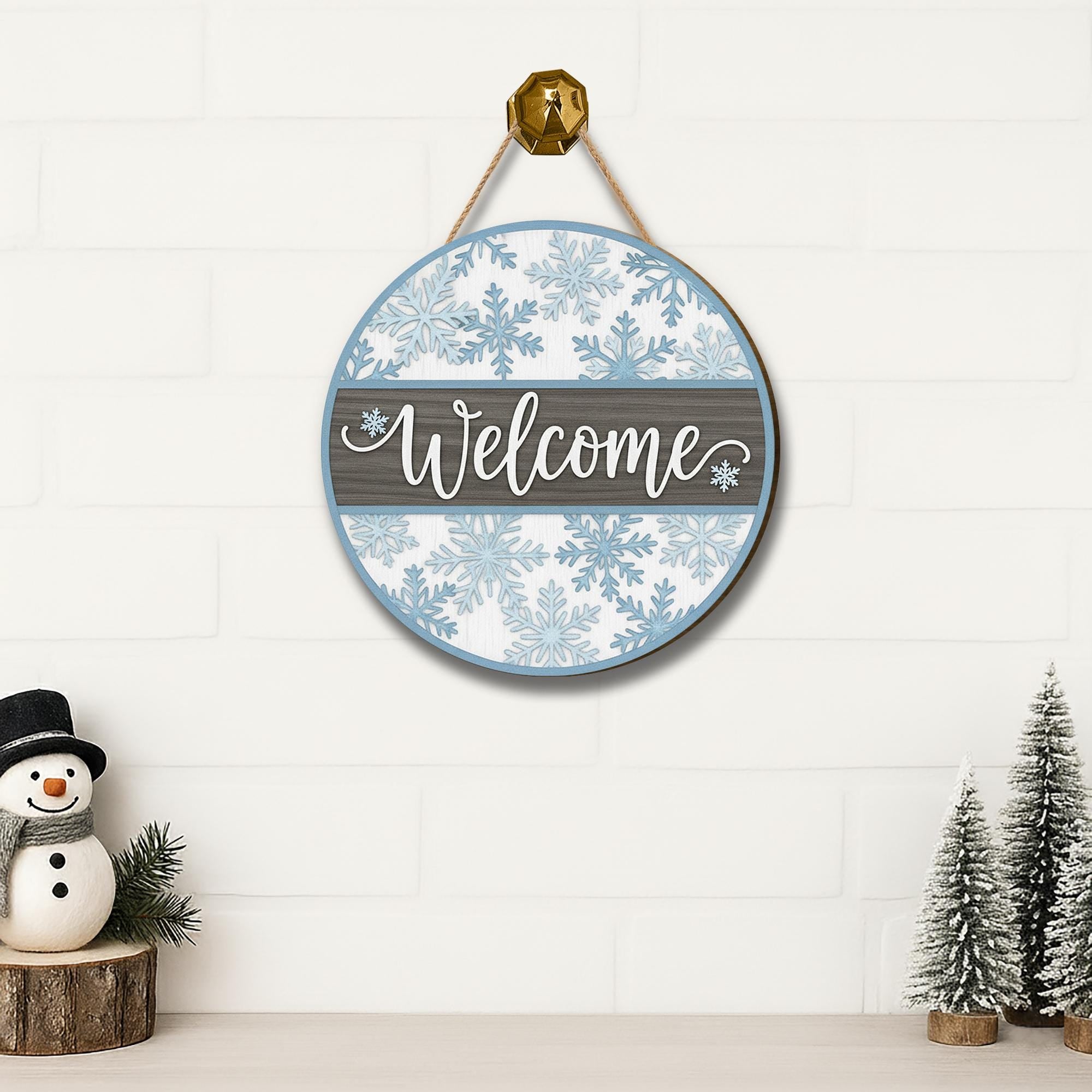 Welcome Snowflake Door Sign – Rustic Wooden Winter Ornament Gift for Holiday Décor
