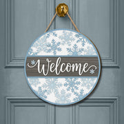 Welcome Snowflake Door Sign – Rustic Wooden Winter Ornament Gift for Holiday Décor