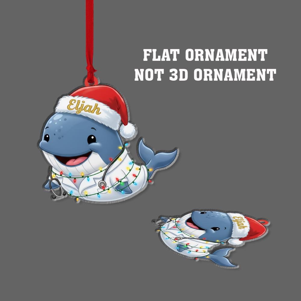Personalized Whale Ornament – Cute Nurse Doctor Christmas Tree Decoration Gift
