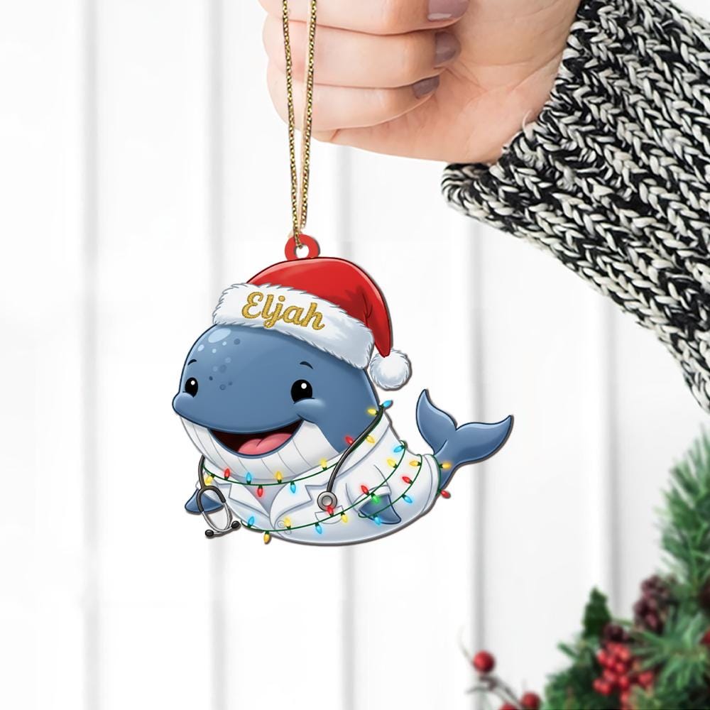 Personalized Whale Ornament – Cute Nurse Doctor Christmas Tree Decoration Gift