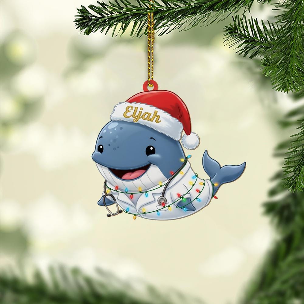 Personalized Whale Ornament – Cute Nurse Doctor Christmas Tree Decoration Gift