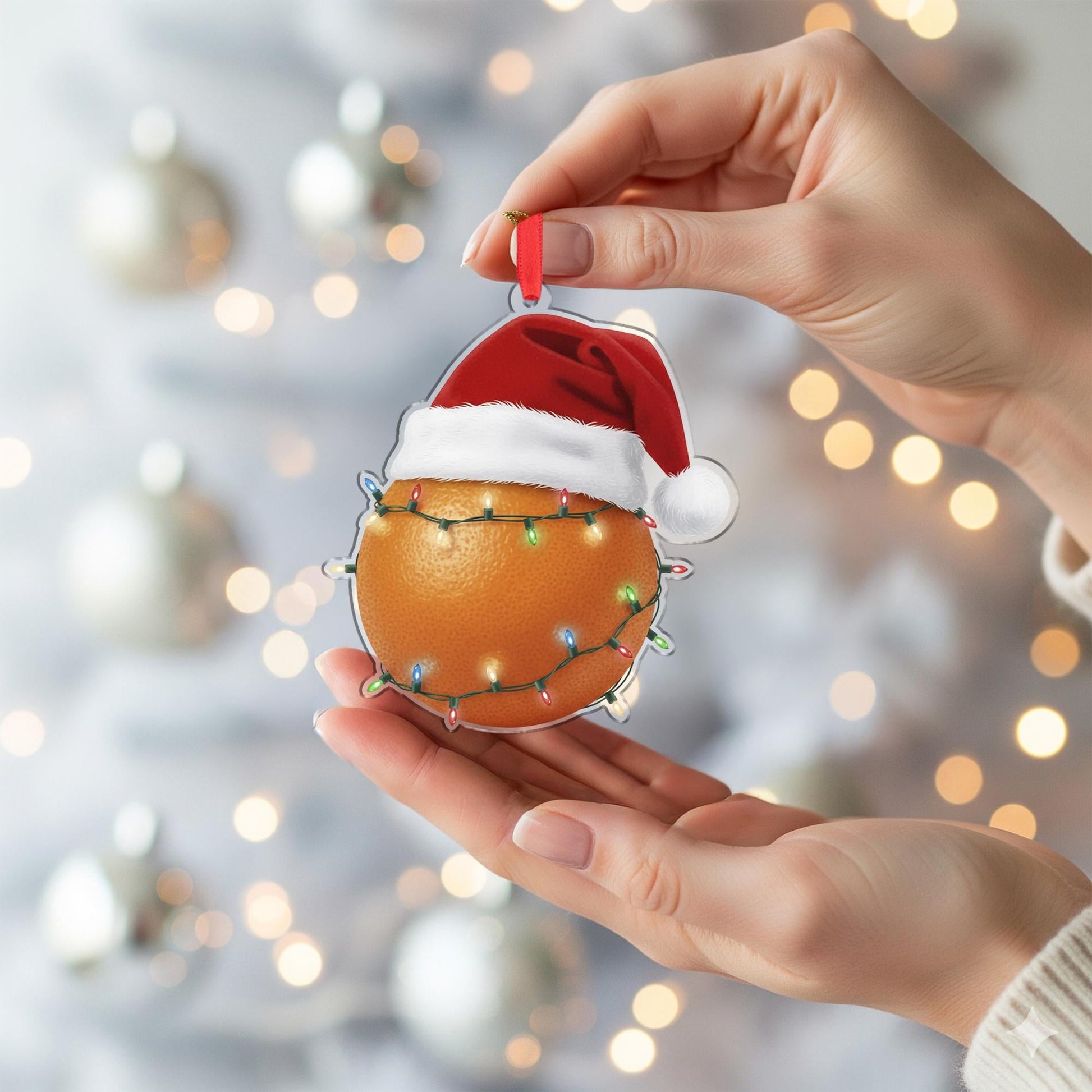 Orange Ornament – Christmas Tree Decoration with Santa Hat and Lights