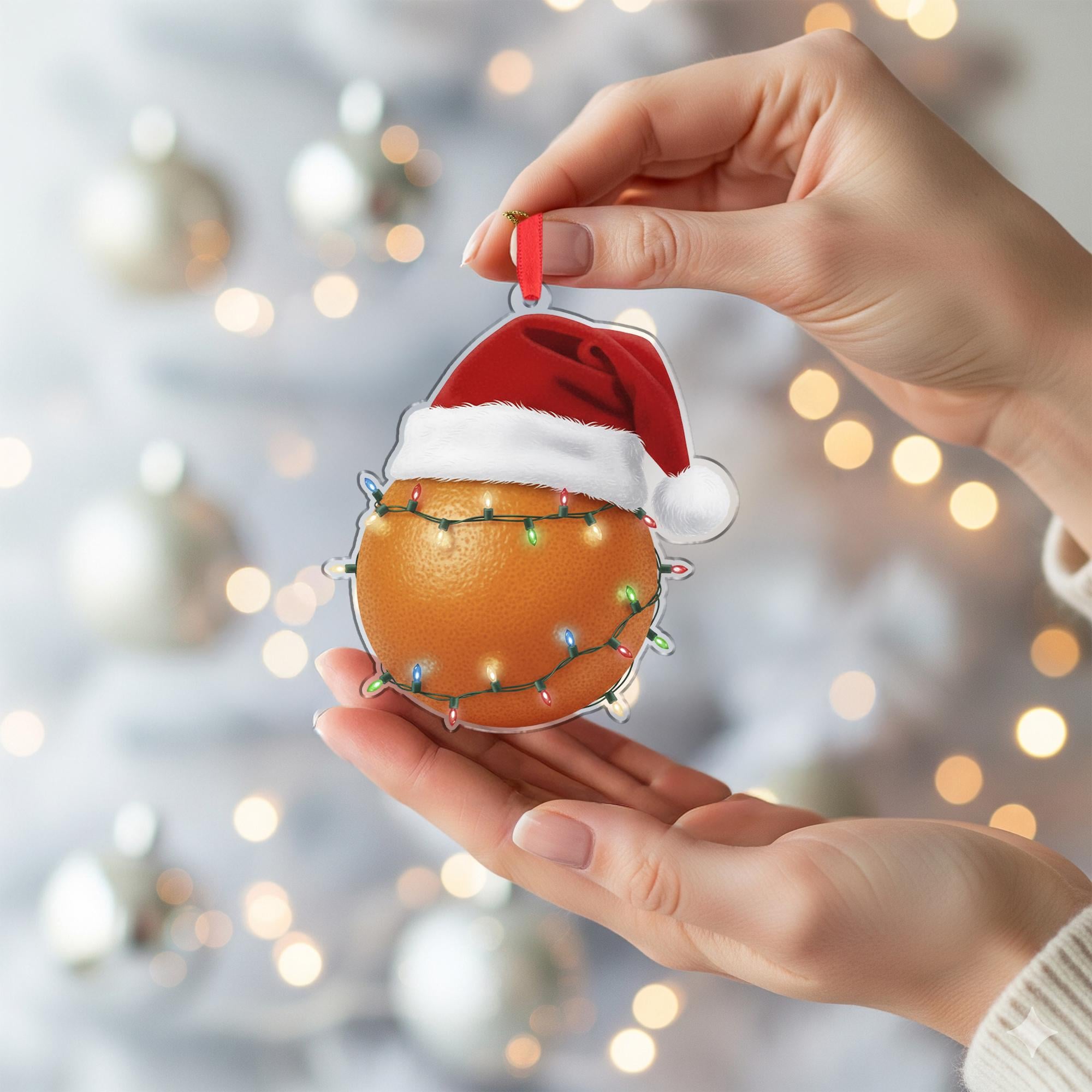 Orange Ornament – Christmas Tree Decoration with Santa Hat and Lights