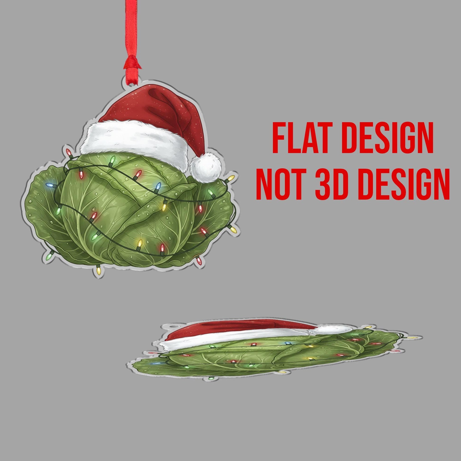 Cabbage Ornament – Christmas Tree Decoration with Santa Hat and Lights