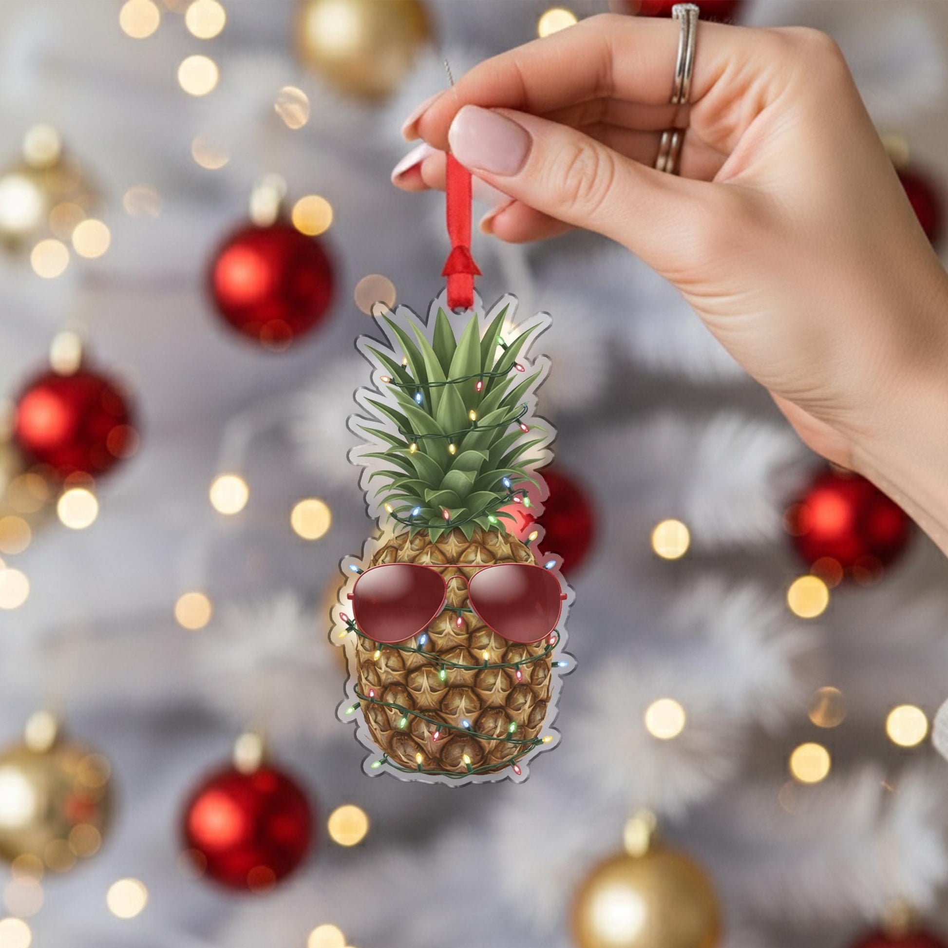 Pineapple Ornament – Christmas Tree Decoration with Lights and Sunglasses