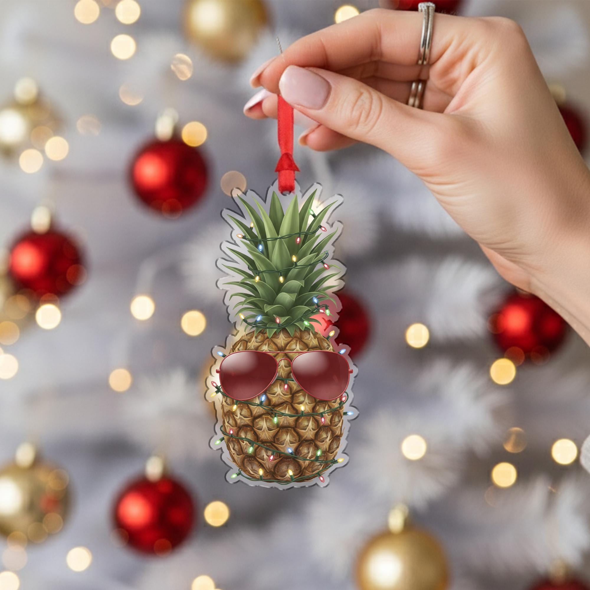 Pineapple Ornament – Christmas Tree Decoration with Lights and Sunglasses