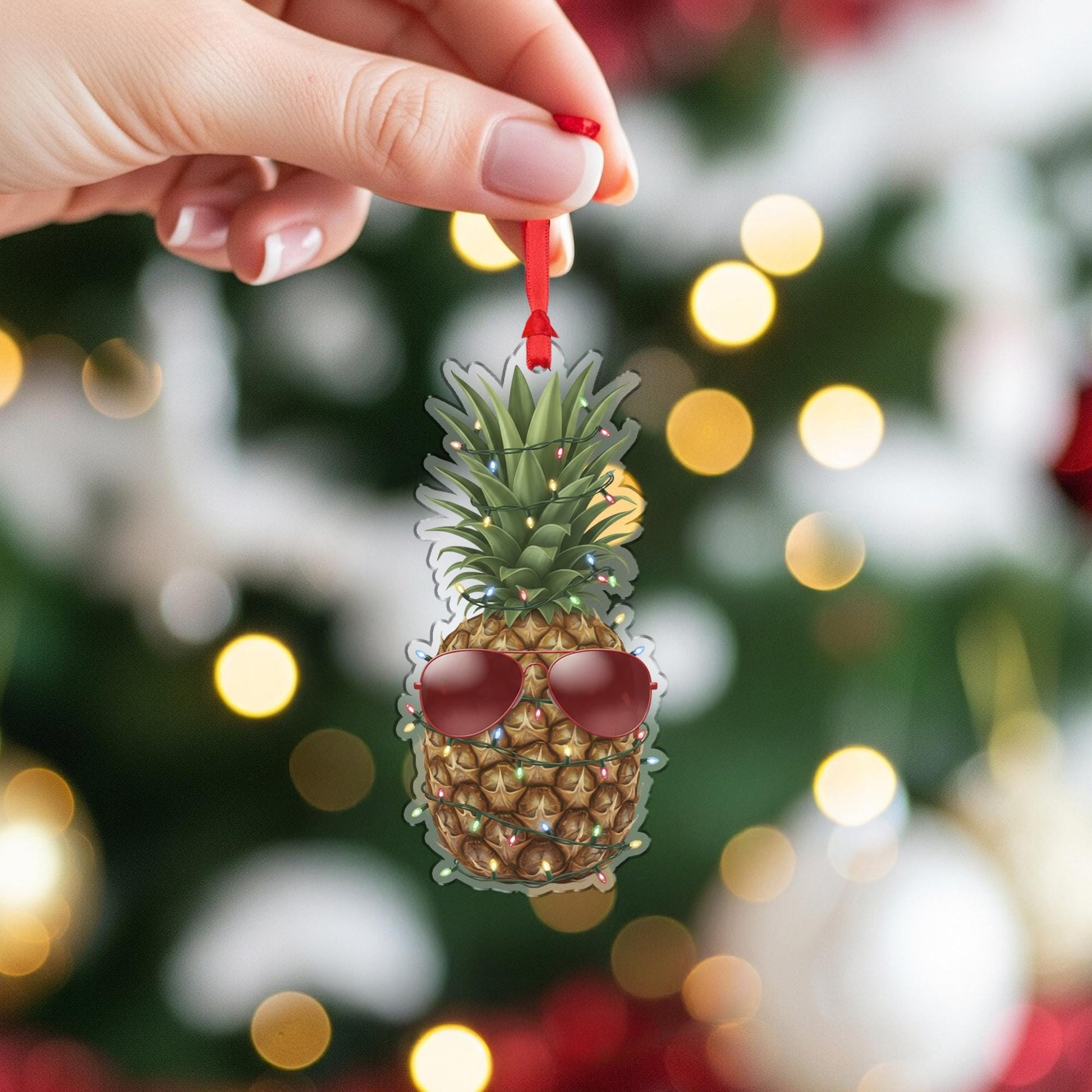 Pineapple Ornament – Christmas Tree Decoration with Lights and Sunglasses