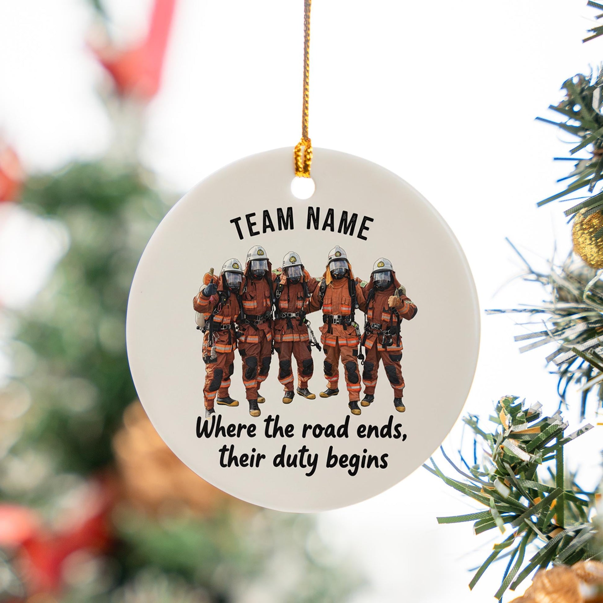 Personalized Ceramic Ornament: Firefighter Team Design Duty Quote Red Uniform