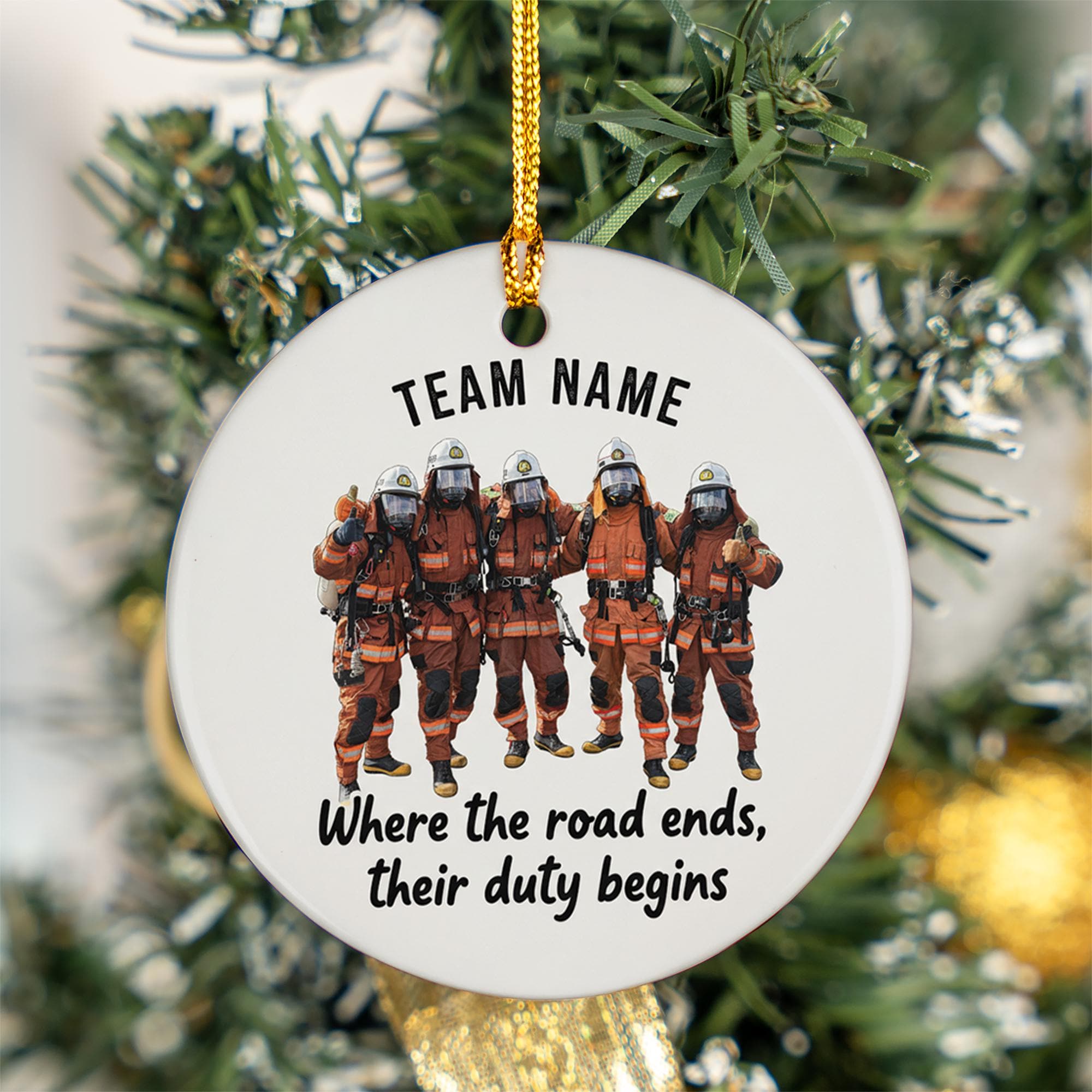Personalized Ceramic Ornament: Firefighter Team Design Duty Quote Red Uniform