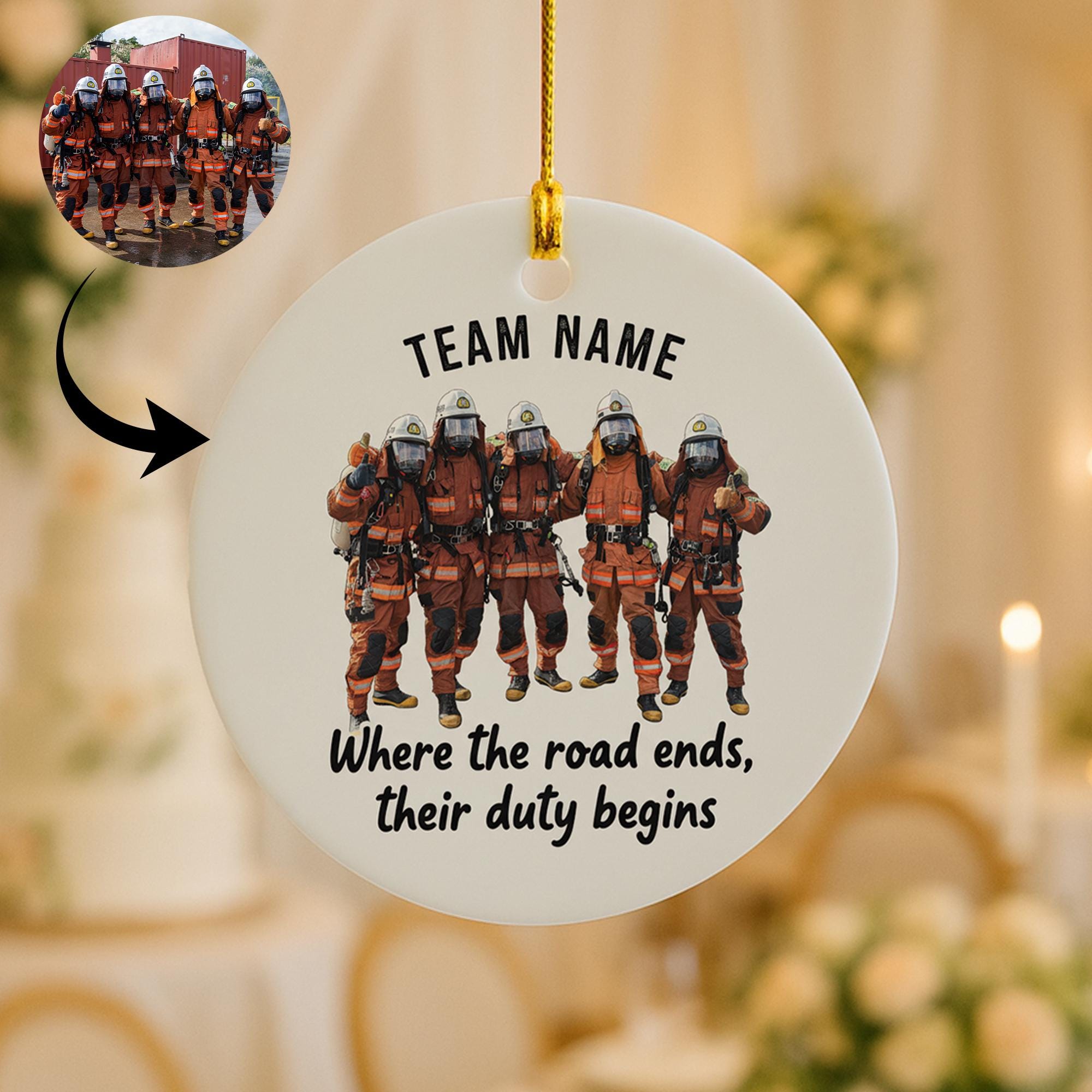 Personalized Ceramic Ornament: Firefighter Team Design Duty Quote Red Uniform