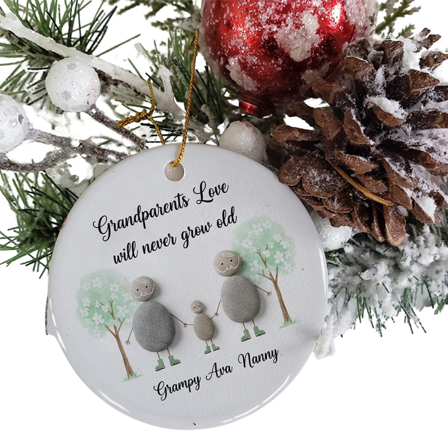 Grandparents Ornament – Personalized Pebble Family Ceramic Gift