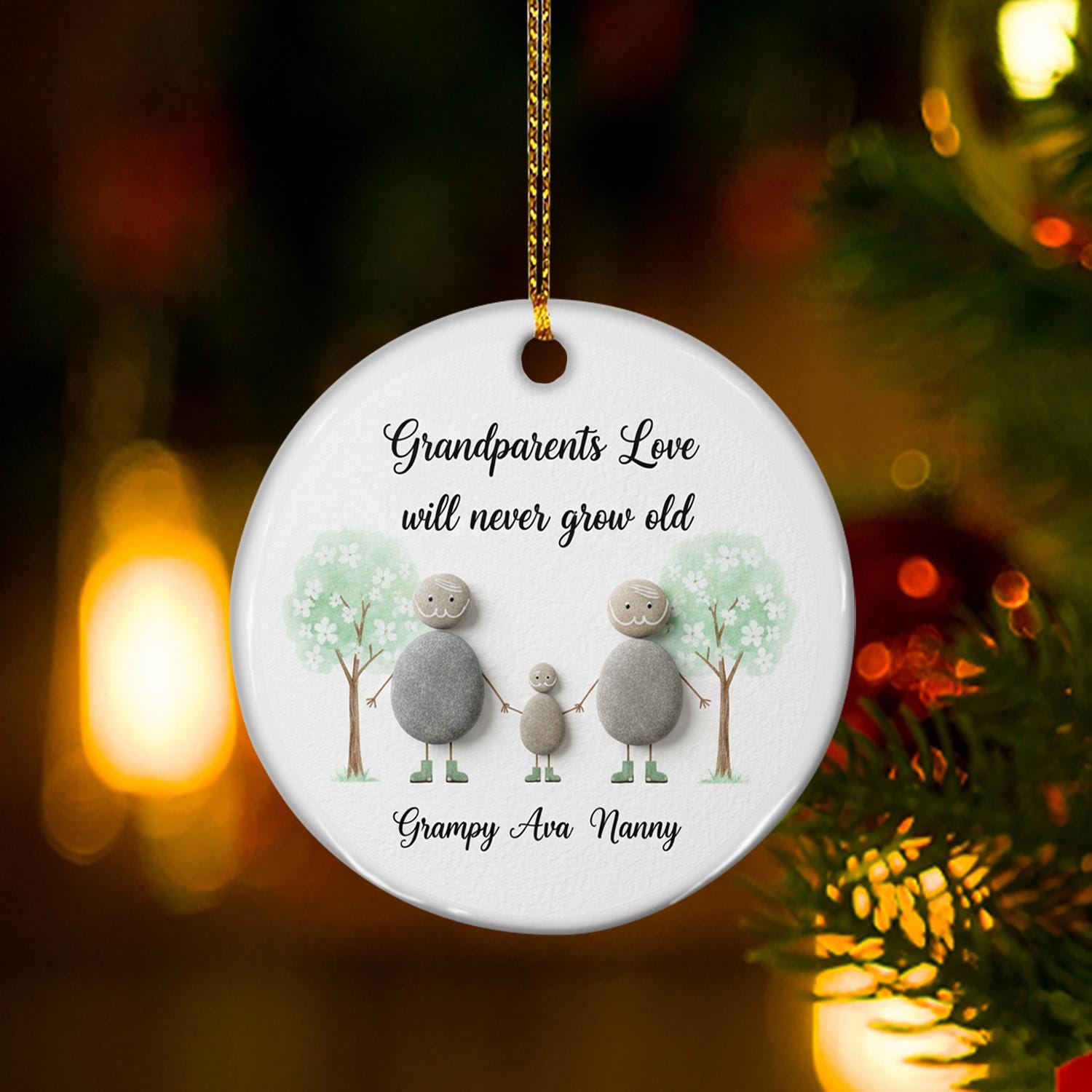 Grandparents Ornament – Personalized Pebble Family Ceramic Gift