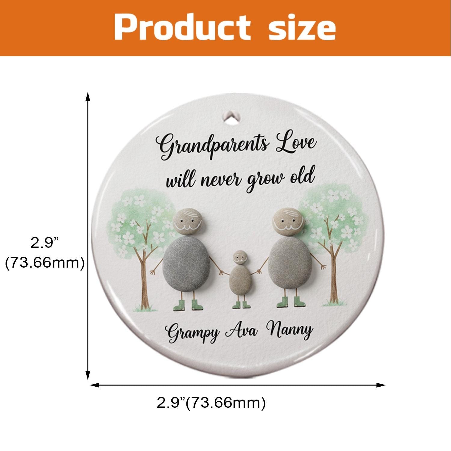 Grandparents Ornament – Personalized Pebble Family Ceramic Gift