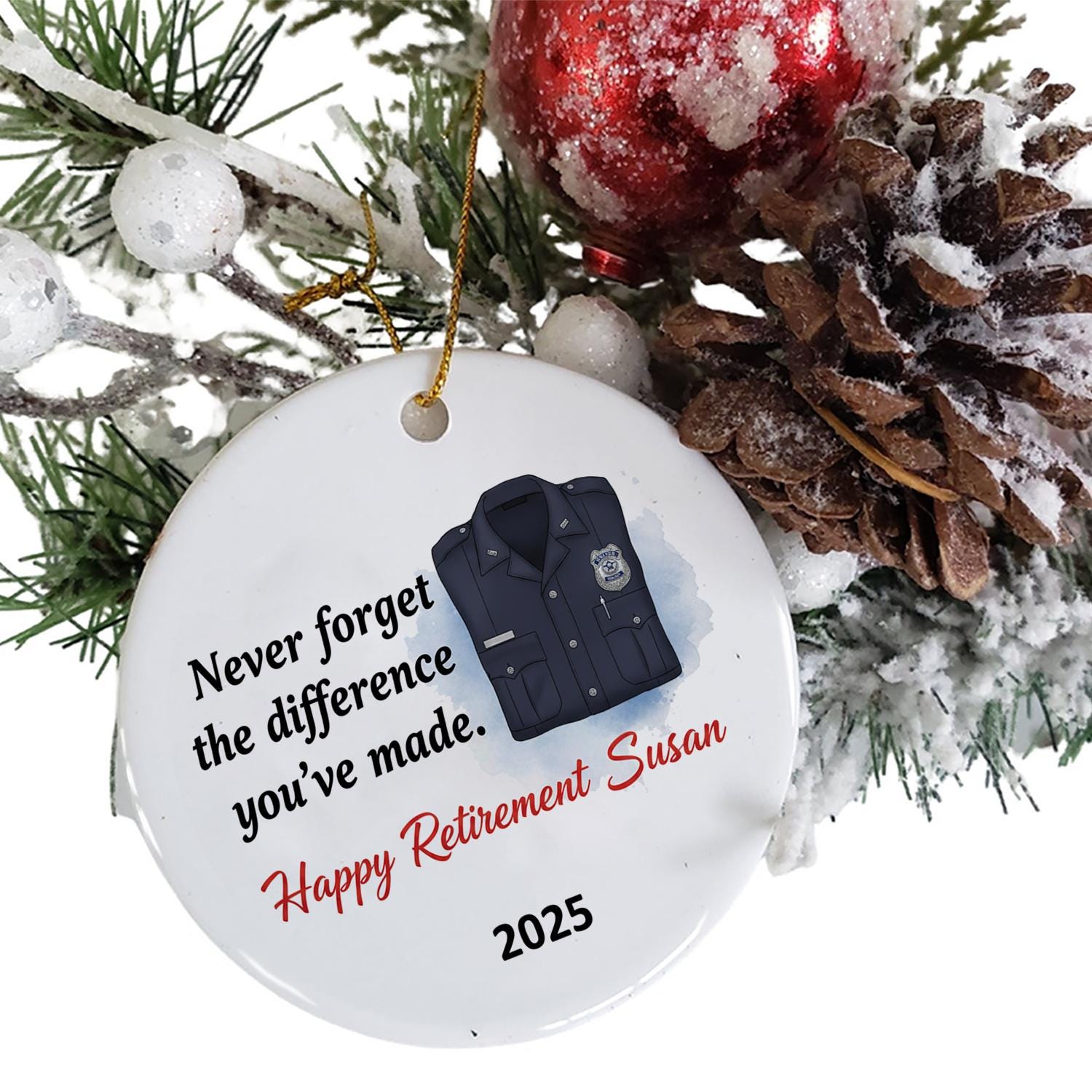 Police Retirement Ornament – Personalized Ceramic Law Enforcement Gift