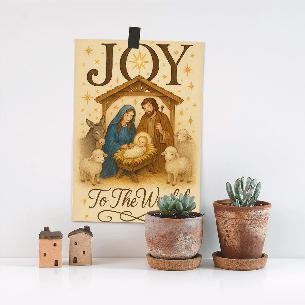 Nativity “Joy to the World” Christmas Poster – Biblical Manger Scene Wall Print