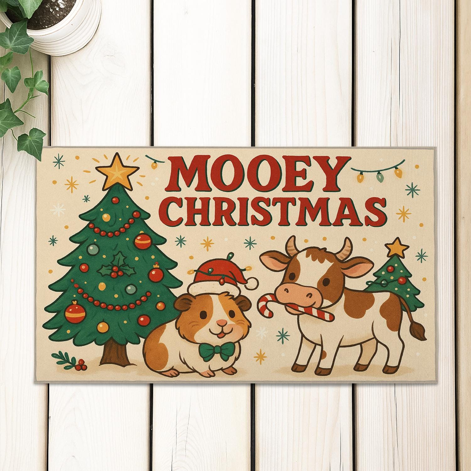 Mooey Christmas Holiday Flag – Cow Santa Banner Outdoor Decor