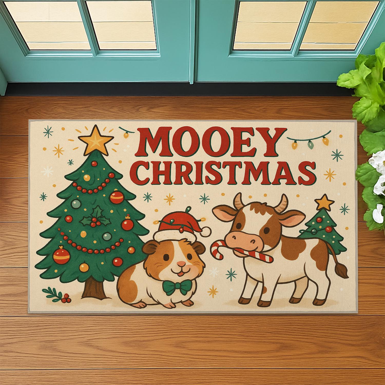 Mooey Christmas Holiday Flag – Cow Santa Banner Outdoor Decor