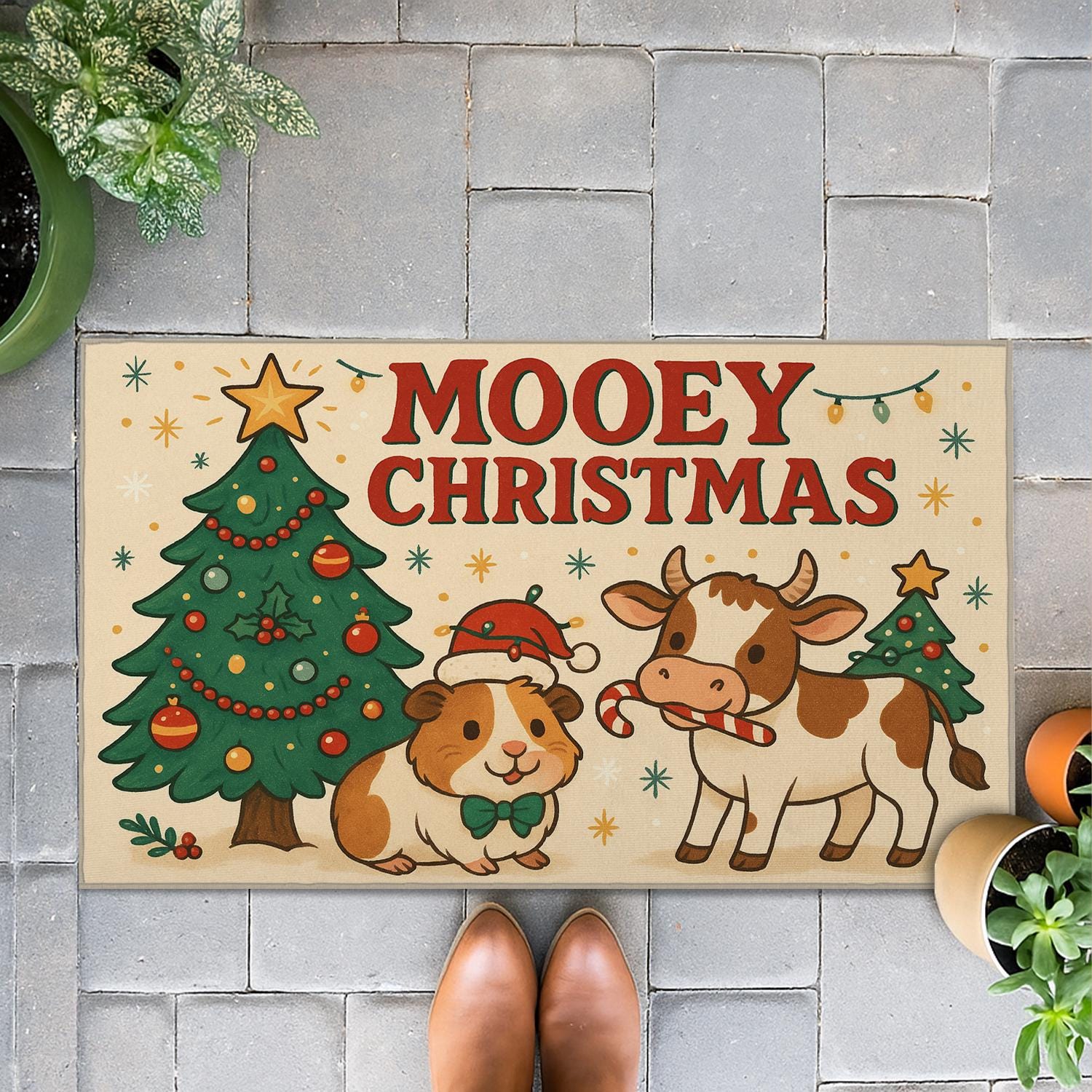 Mooey Christmas Holiday Flag – Cow Santa Banner Outdoor Decor