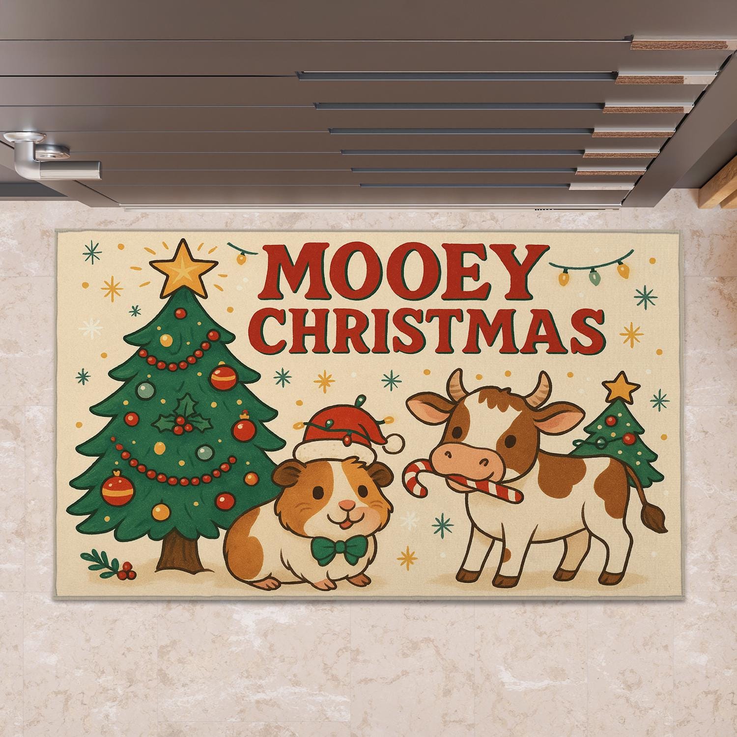 Mooey Christmas Holiday Flag – Cow Santa Banner Outdoor Decor