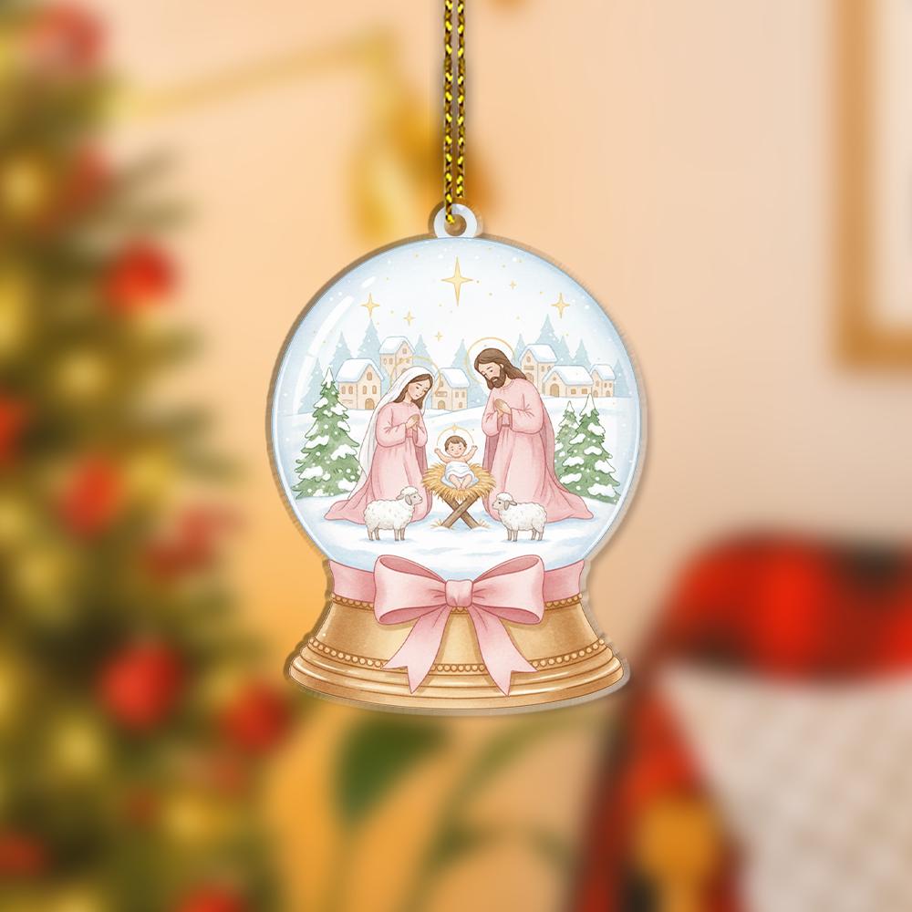 Nativity Scene Christmas Ornament, Holy Family Tree Decoration, Baby Jesus Manger Ornament