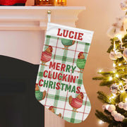 Personalized Chicken Christmas Stocking – Custom Name Farmhouse Holiday Decor with Plaid and Hens