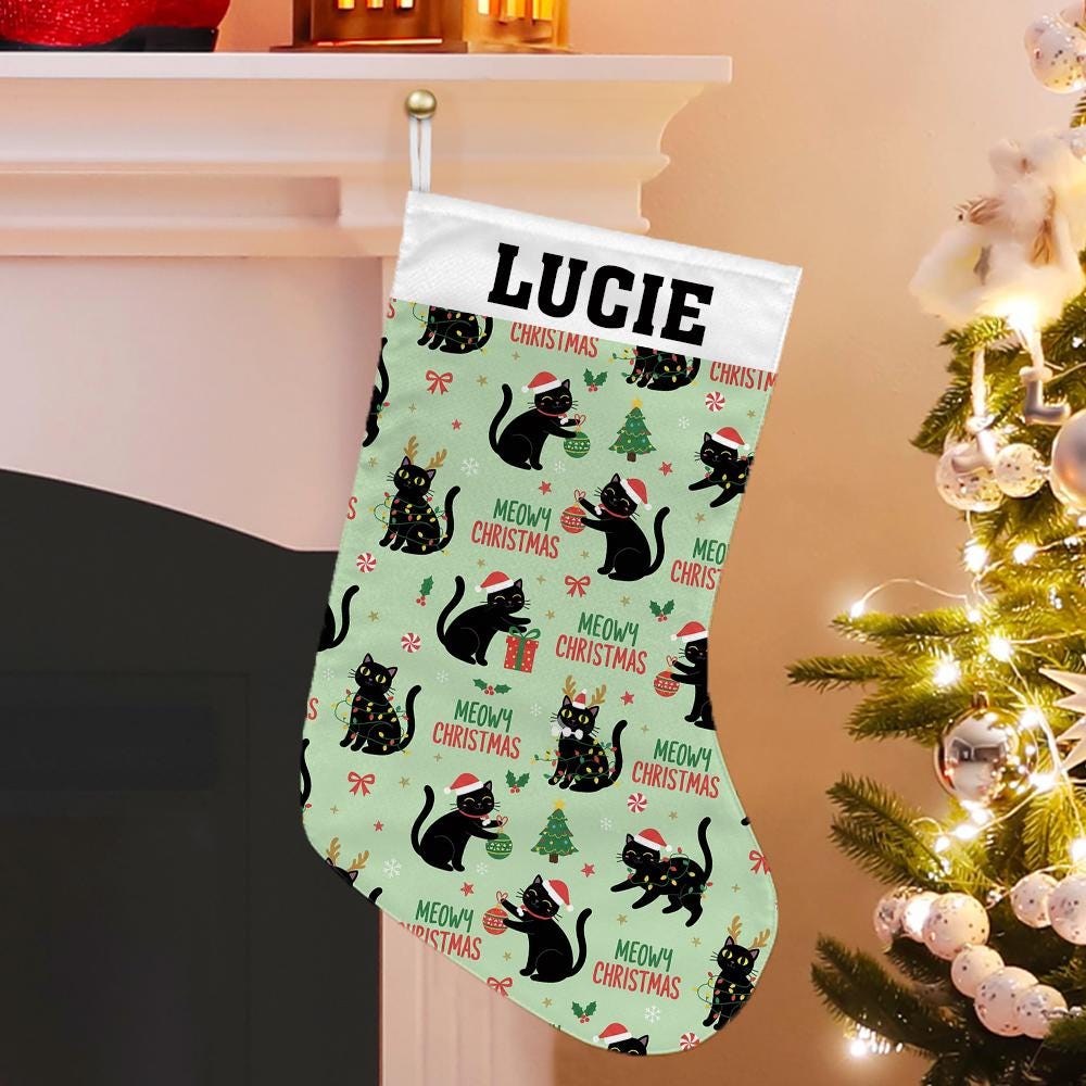 Personalized Cat Christmas Stocking: Custom Name Holiday Decor