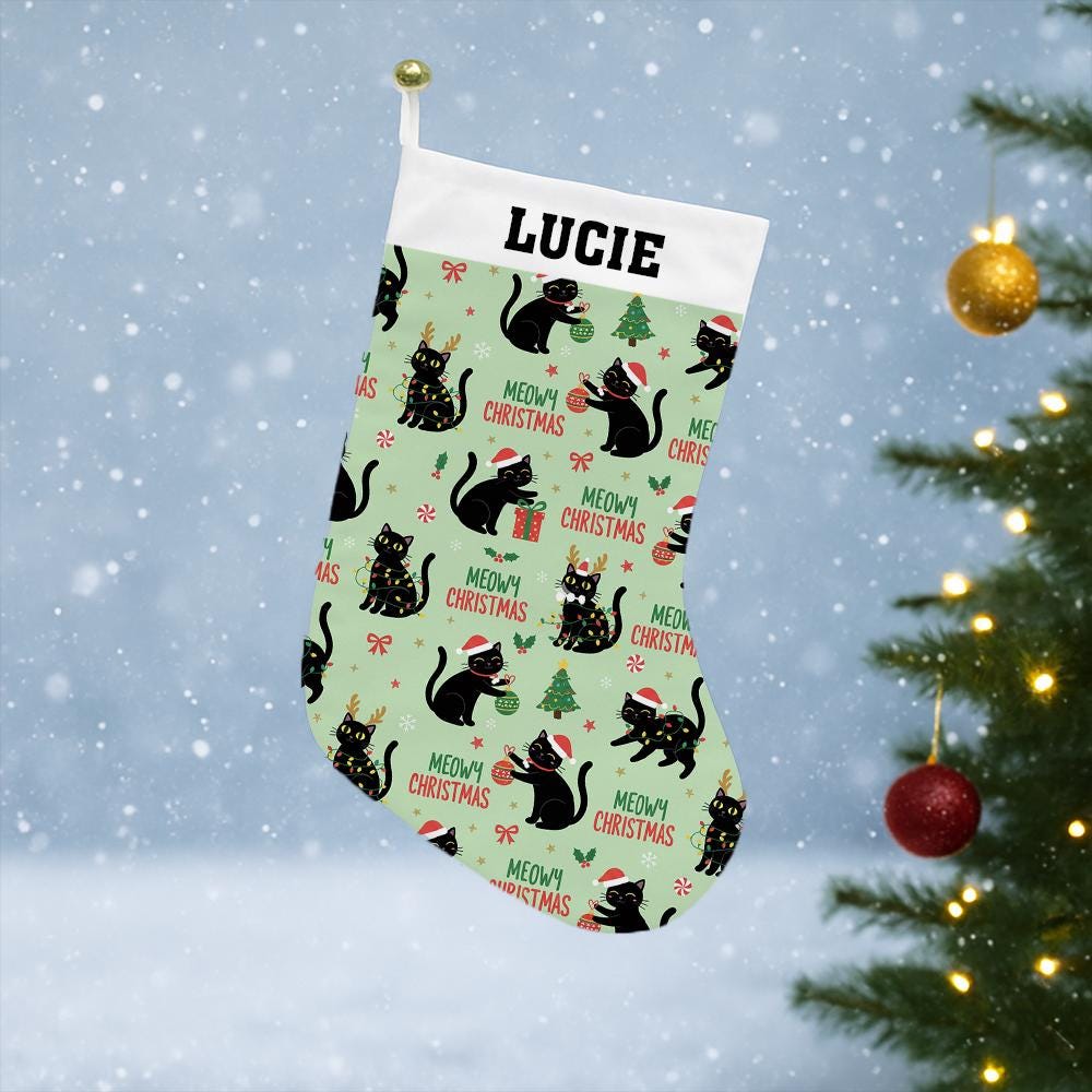 Personalized Cat Christmas Stocking: Custom Name Holiday Decor