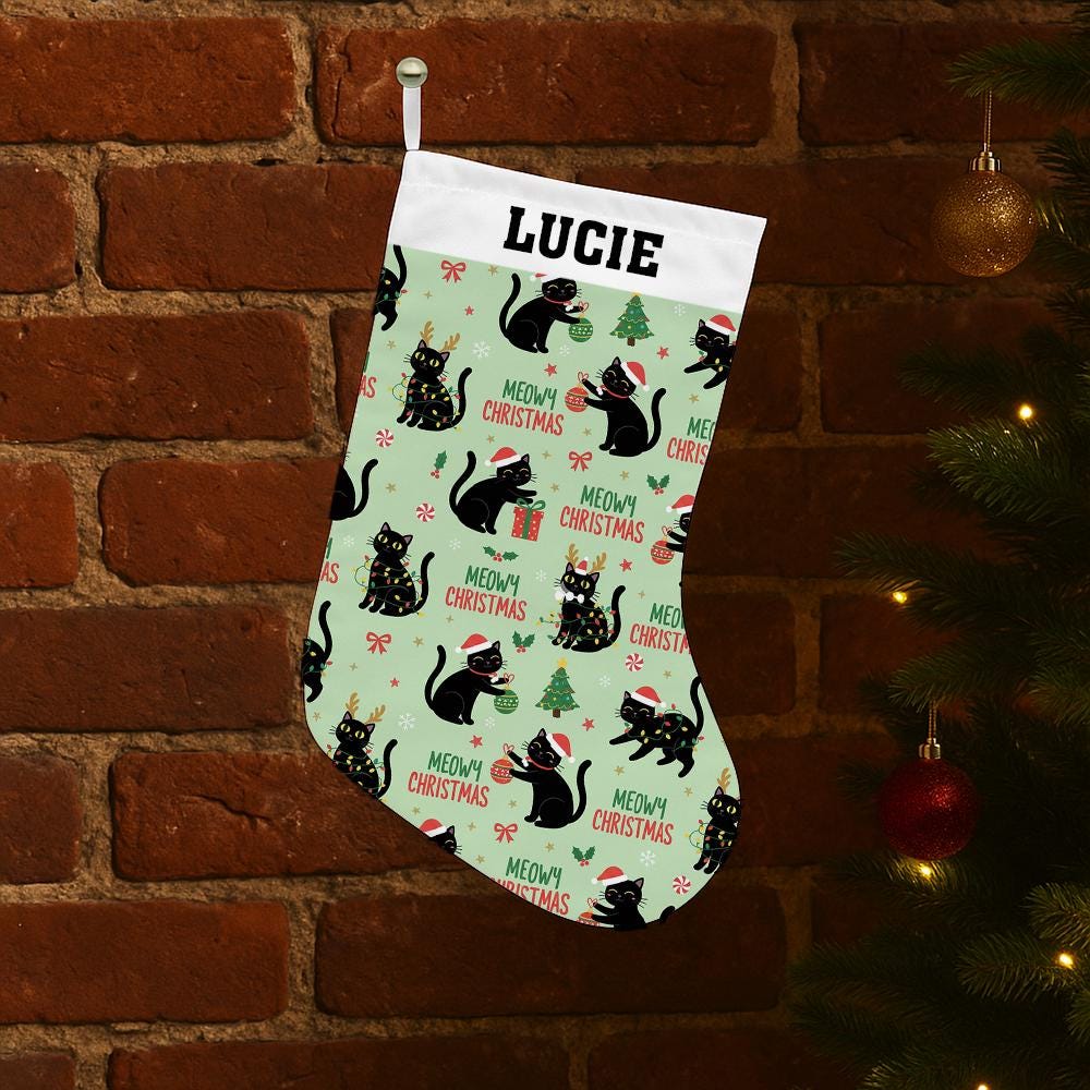 Personalized Cat Christmas Stocking: Custom Name Holiday Decor