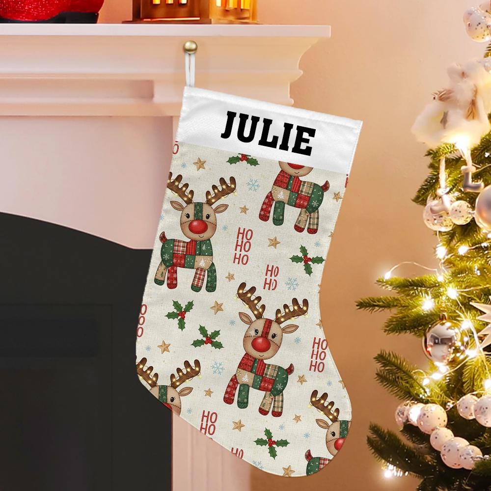 Personalized Reindeer Christmas Stocking: Holiday Decoration