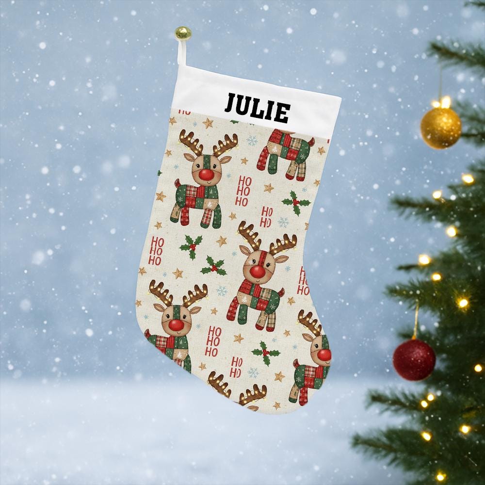 Personalized Reindeer Christmas Stocking: Holiday Decoration