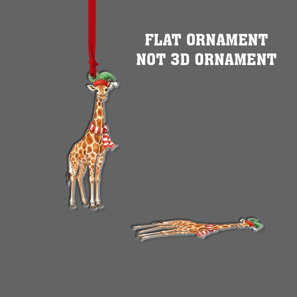 Giraffe Christmas Ornament – Holiday Tree Decoration with Elf Hat and Scarf