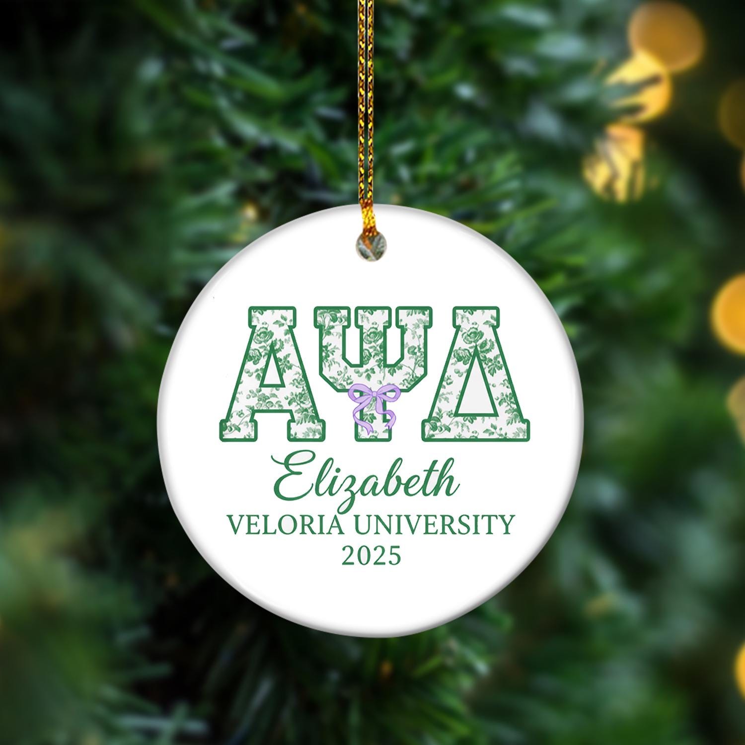 Personalized Ceramic Ornament – Sorority Letters University Graduation Keepsake 2025