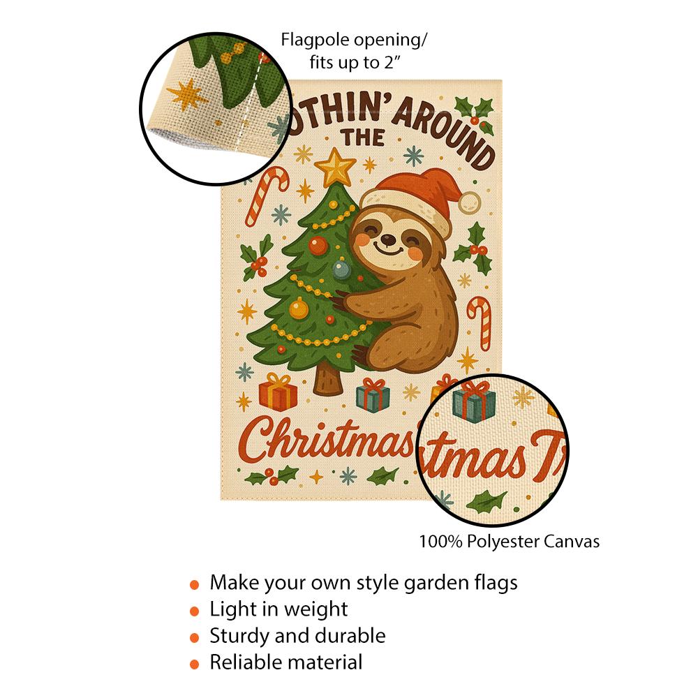 Sloth Christmas Flag – Holiday Outdoor Banner with Tree Santa Hat Design