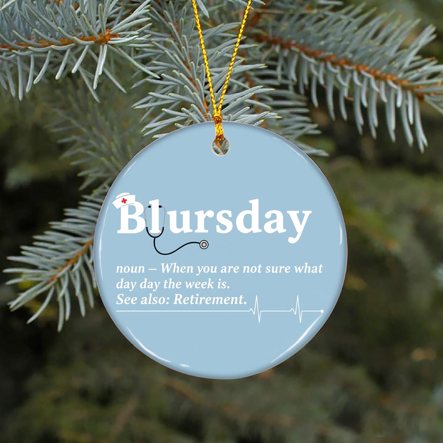 Ceramic Ornament – “Blursday” Dictionary Design with Nurse Hat and Stethoscope