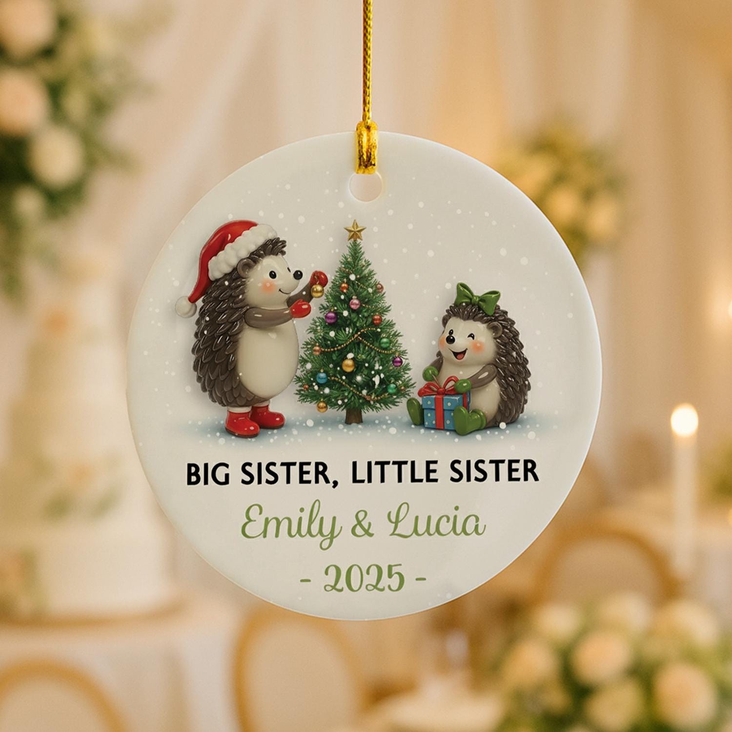 Personalized Hedgehog Sibling Ornament: Custom Ceramic Christmas Keepsake