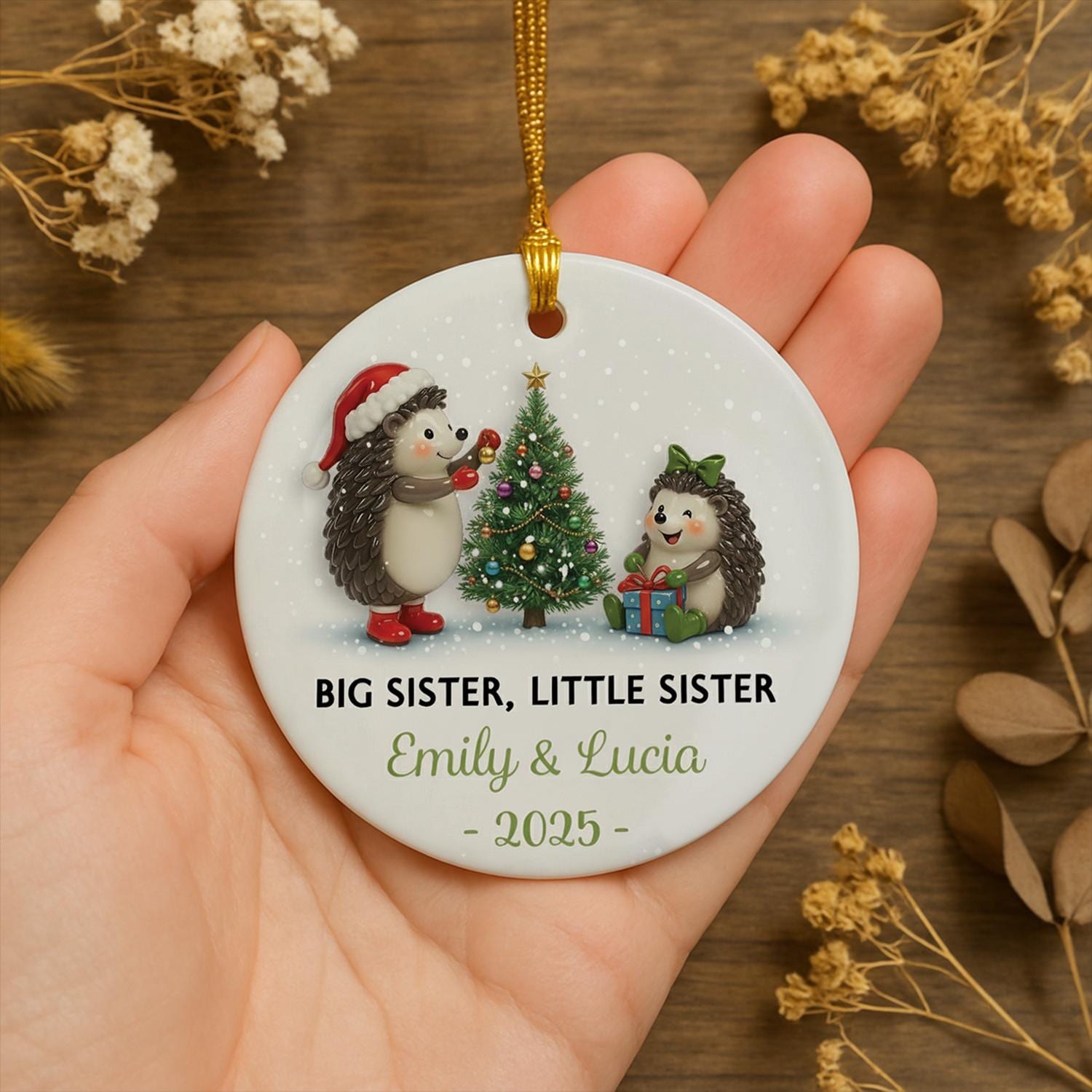Personalized Hedgehog Sibling Ornament: Custom Ceramic Christmas Keepsake