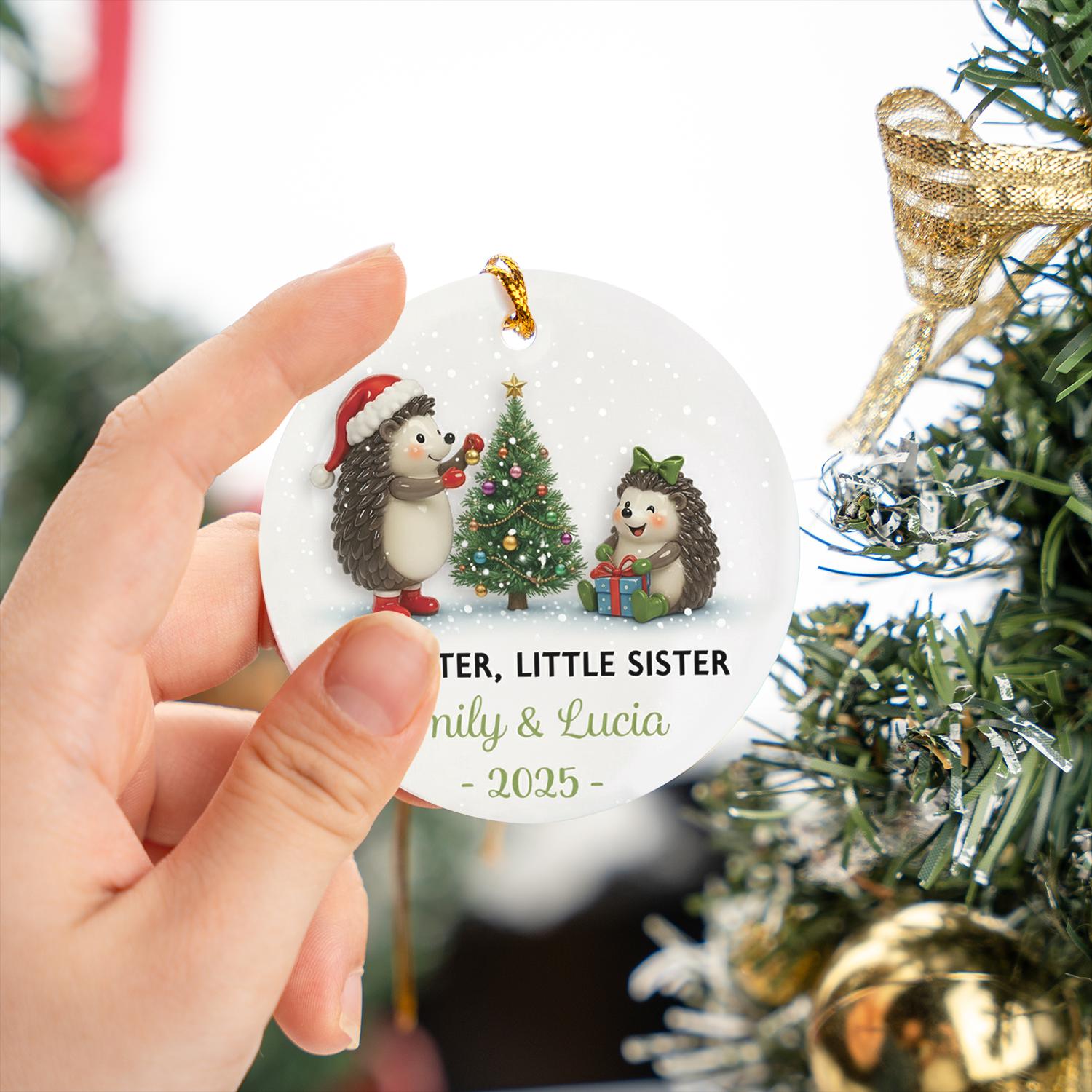 Personalized Hedgehog Sibling Ornament: Custom Ceramic Christmas Keepsake