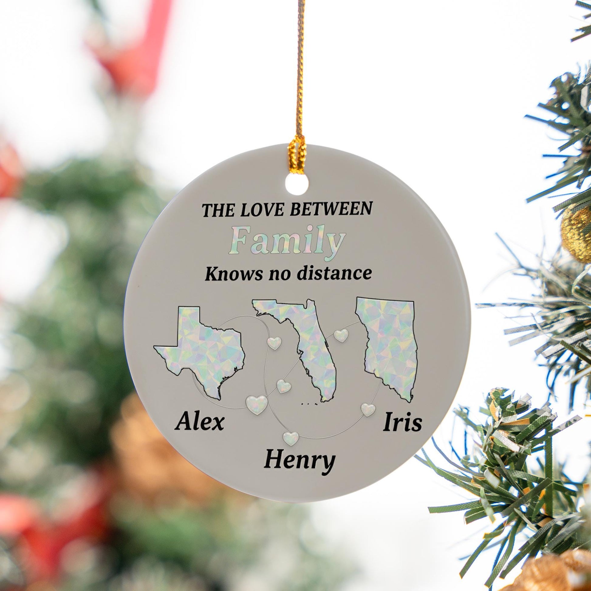 Personalized Long Distance Family Ornament: Custom State Maps, Ceramic Keepsake