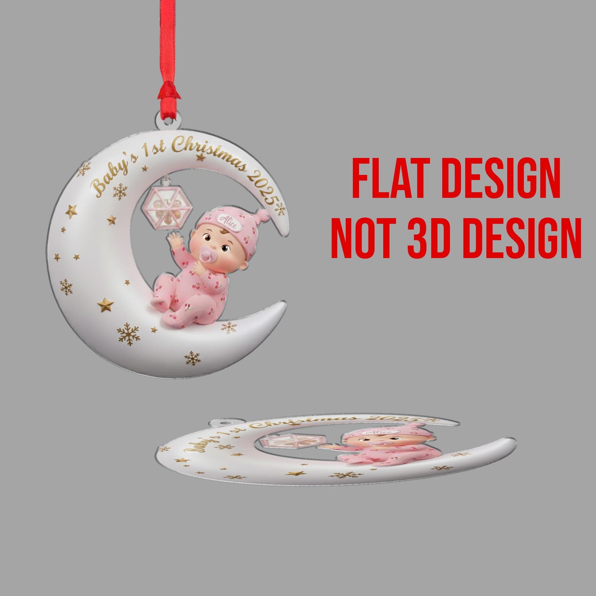 Personalized Baby's First Christmas Ornament: Sitting Baby on Moon, Acrylic Keepsake