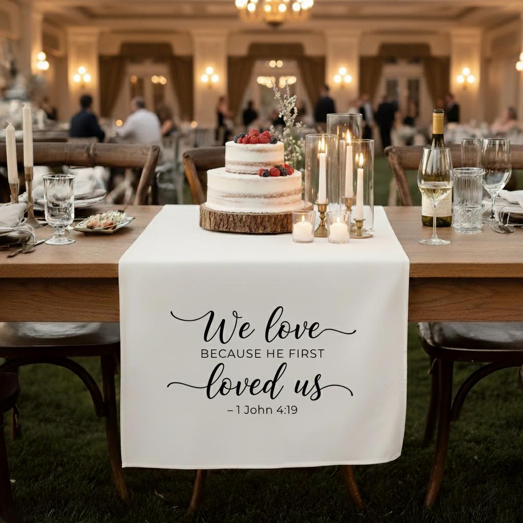 Bible Verse Wedding Table Runner: Christian Reception Decor
