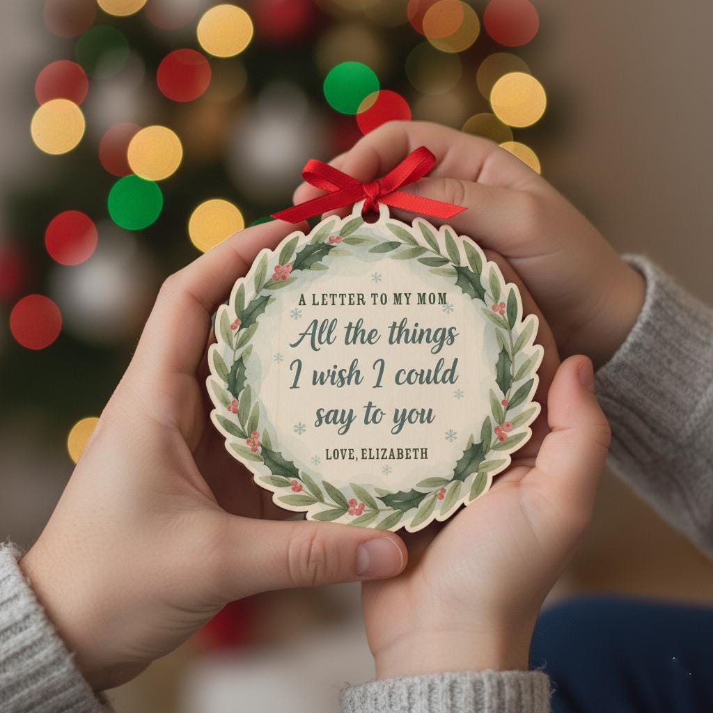 Personalized Mom Memorial Ornament: Holly Wreath Keepsake
