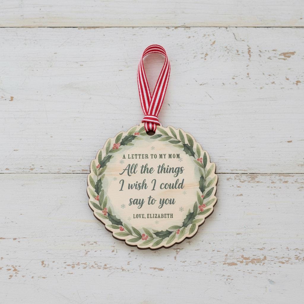 Personalized Mom Memorial Ornament: Holly Wreath Keepsake